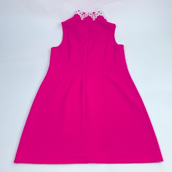 Vince Camuto Bright Pink High Collar Dress Size 8 White Scrolled Design Zip up - Picture 2 of 14